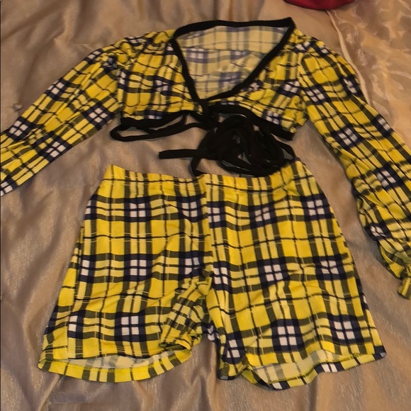 plaid short and wrap shirt 2 piece WORN ONCE - Picture 2 of 2